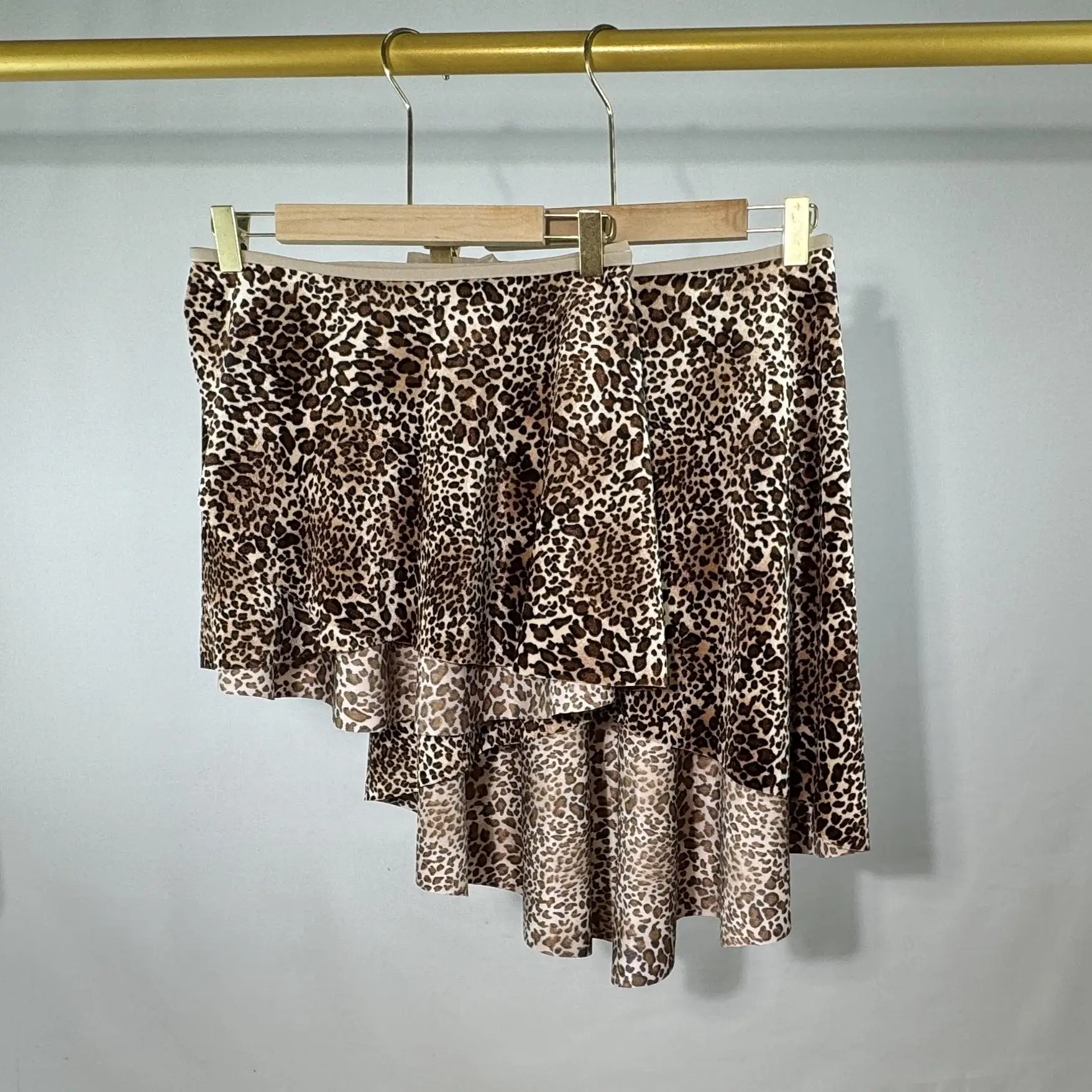 

Женский балетный танцевальный костюм для взрослых, темно-коричневая бархатная танцевальная юбка с леопардовым принтом, цельная эластичная короткая юбка на шнуровке