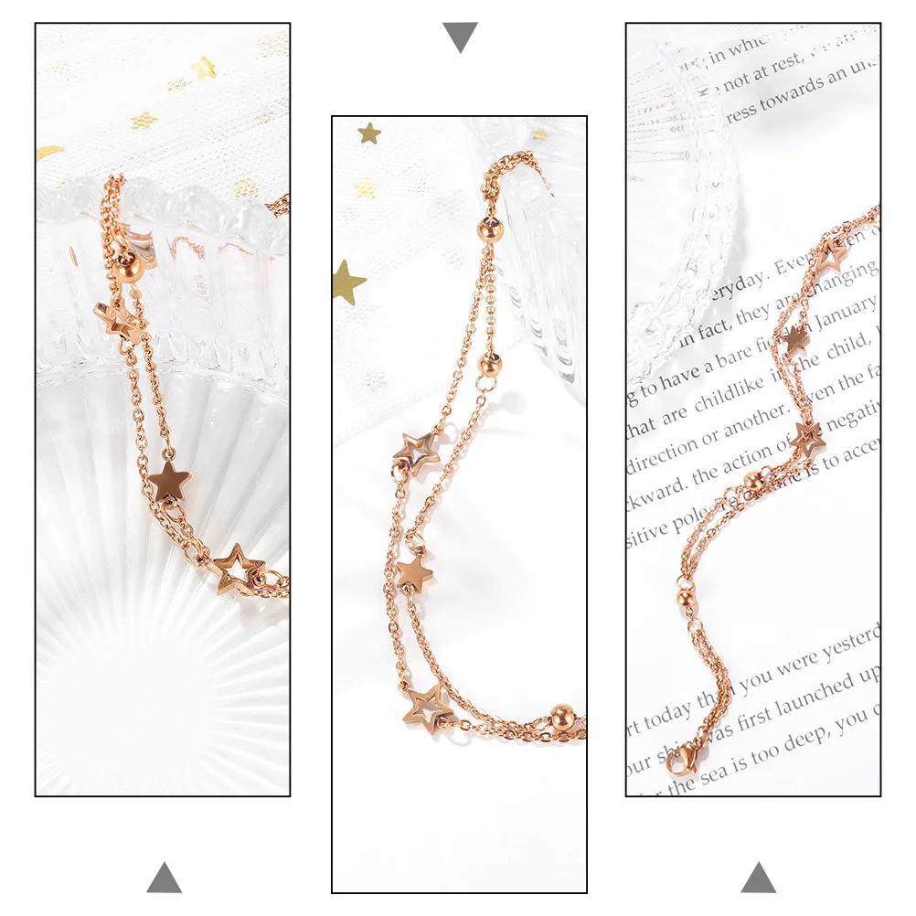 

1Pcs Star Double-Layer Ankle Chain Golden Adjustable Elegant Anklet Bracelet Beach Party Birthday Anniversary Foot Jewelry