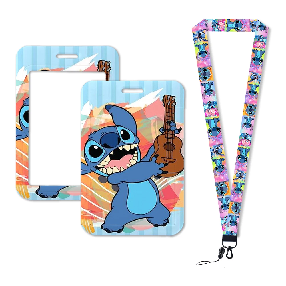 W Stitch tempat kartu Lanyard untuk kunci kartu ID Gym ponsel tali USB lencana pemegang DIY Hang tali kunci cincin aksesoris