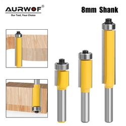 AURWOF 8mm Shank Long Blade Flush Trim Router Bit With Bearing for Wood Template Pattern Bit Tungsten Carbide Milling Cutter