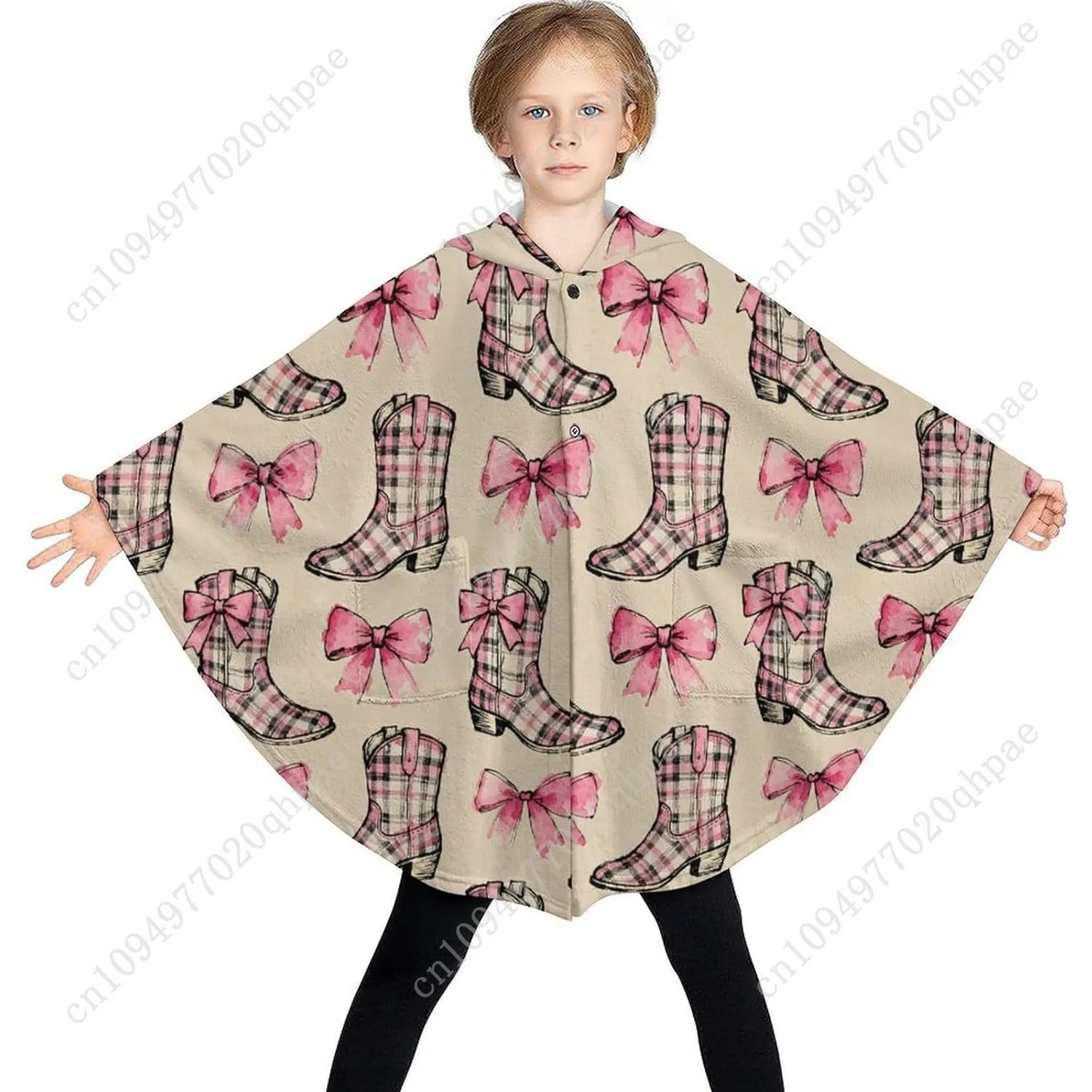 سترة بطانية مريحة من الفلانيل، أحذية منقوشة بقلنسوة كبيرة الحجم مع جيوب للأطفال والمراهقين