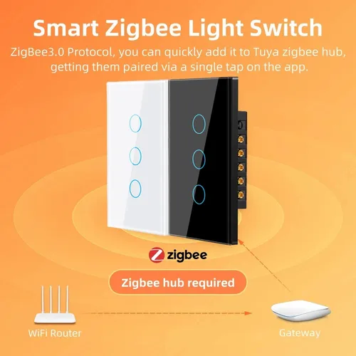 Imagen 2 del producto Interruptor inteligente Zigbee, control por voz de Google Alexa, sin cable neutro, instalación del interruptor de luz táctil