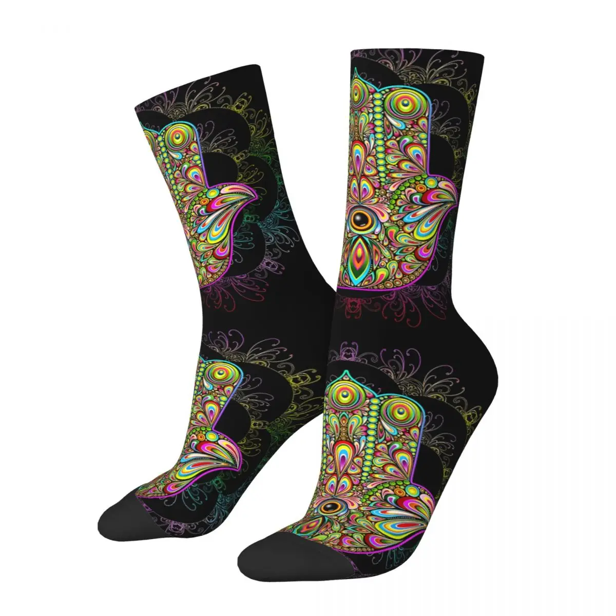 Funny Men's Socks Hamsa Fatma Hand Retro Street Style Crazy Crew Sock Gift Pattern Printed