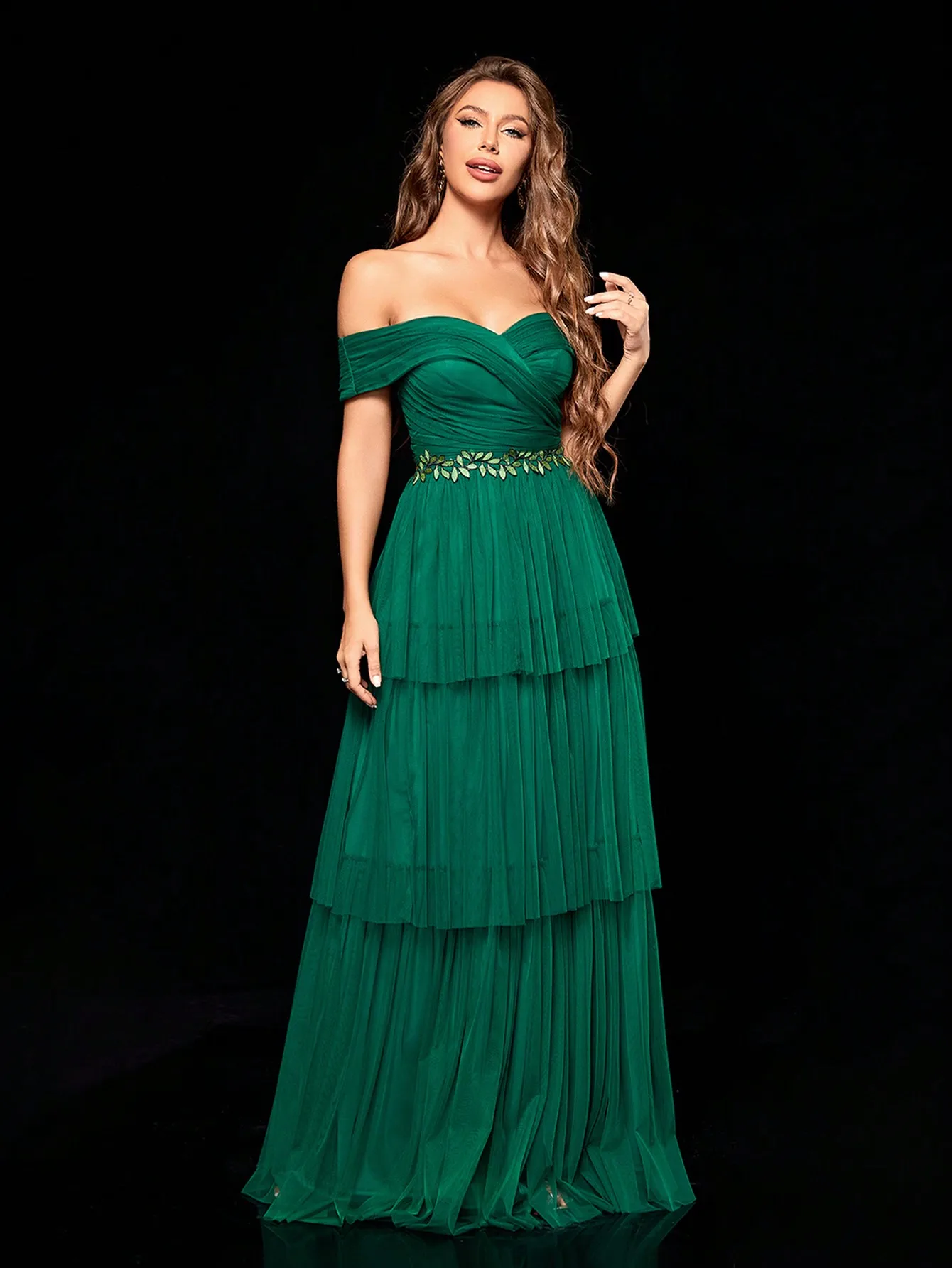 Mgiacy Line collar irregular three-dimensional embroidered multi-layer gauze long dress Evening ball dress Party dress