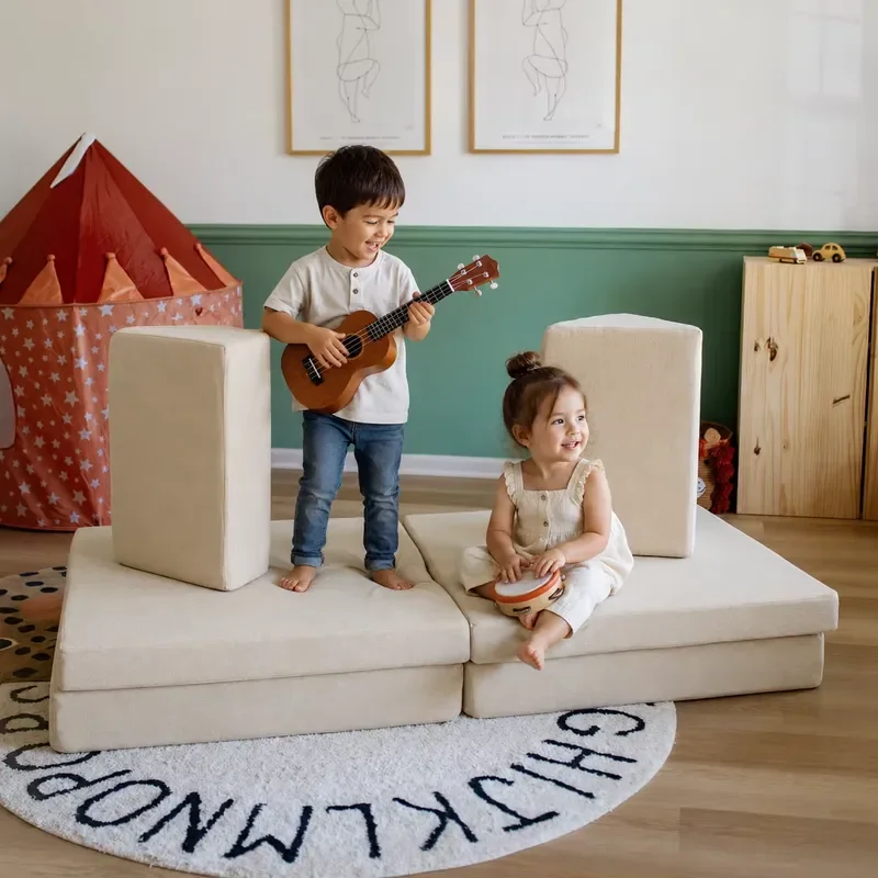 Factory wholesale plush modular foam padded children's game sofa set convertible design, suitable for school indoor game