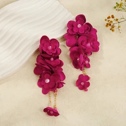 Badu Bohemia Fabric Flower Dangle Long Earrings for Women Luxury Design Wedding Party Elegant Jewelry 2024
