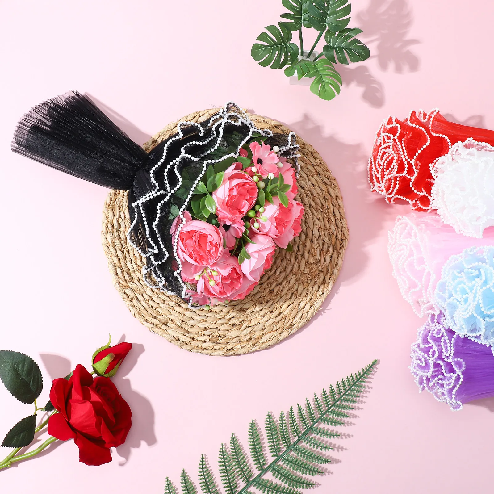 6Pcs Wave Texture Decorative Wrapping Yarn for Flower Bouquets Floral Packaging Liner Elegant Sophisticated Presentation Wedding