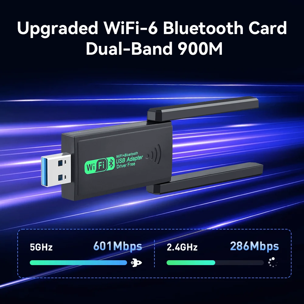 

2в1 900 Мбит/с Bluetooth 5.4 USB-адаптер 5dBi Антенна WiFi6 Сетевая карта Dongle 2,4G и 5 ГГц Wlan Приемник сигнала для ПК Драйвер Бесплатно