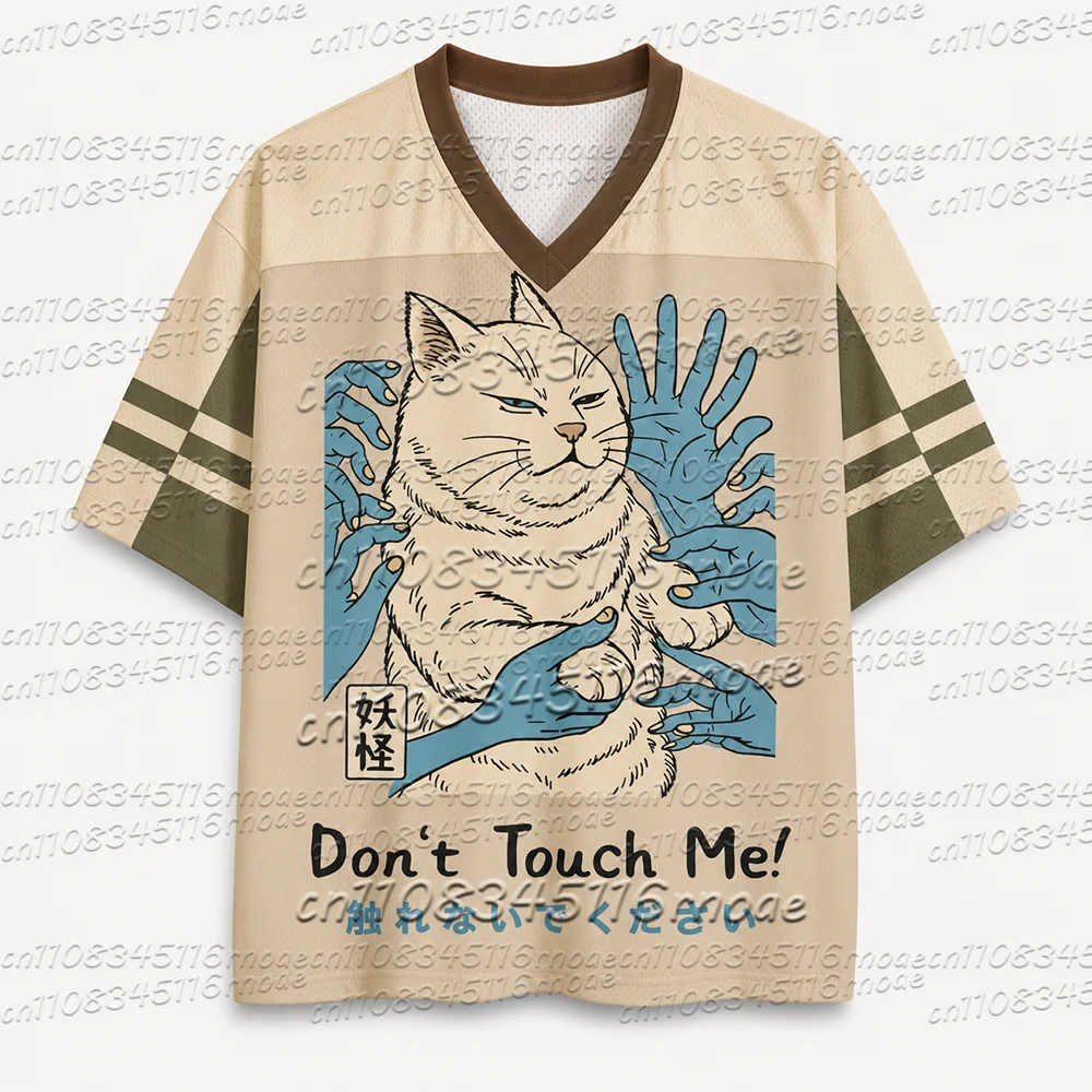 Japanese Ukiyo-e Monster Cold-hearted Cat 3Dprint Breath Quickdry Men Vneck Tshirt Outdoor Street Fashion Parent-child Clothing