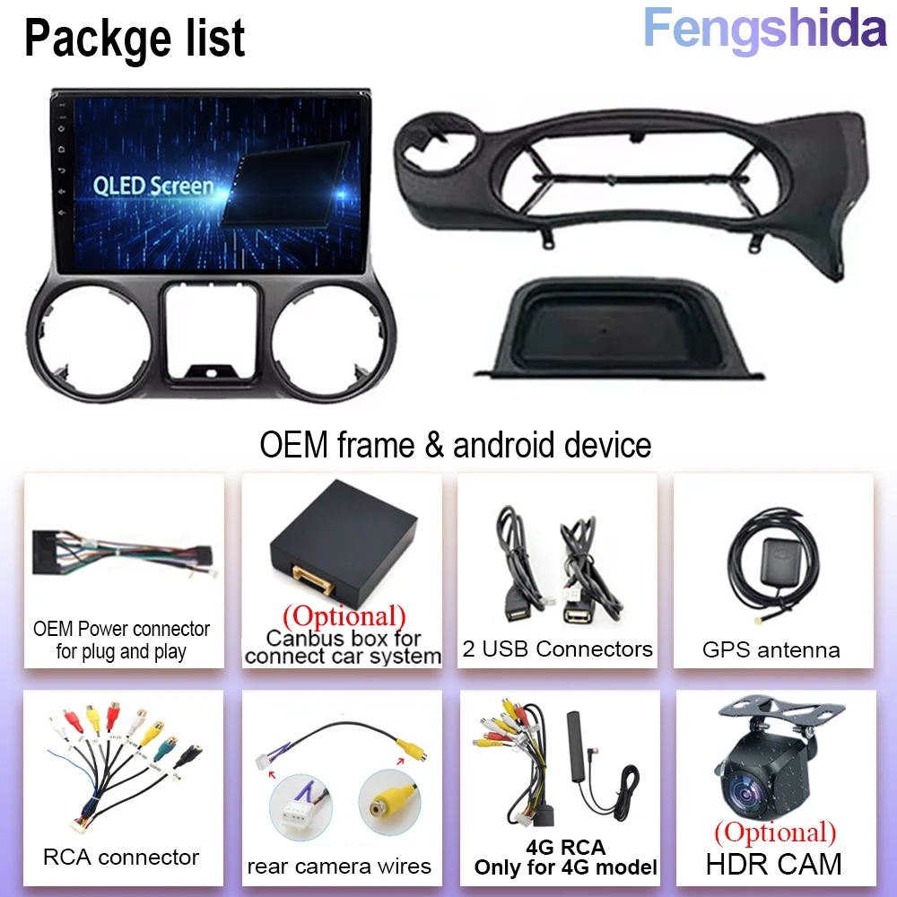 Android 14 For Jeep Wrangler 3 JK 2010 - 2018 LHD RHD Car Radio Player Multimedia Navigation GPS DSP 48QE 4G Wirelees Carplay BT