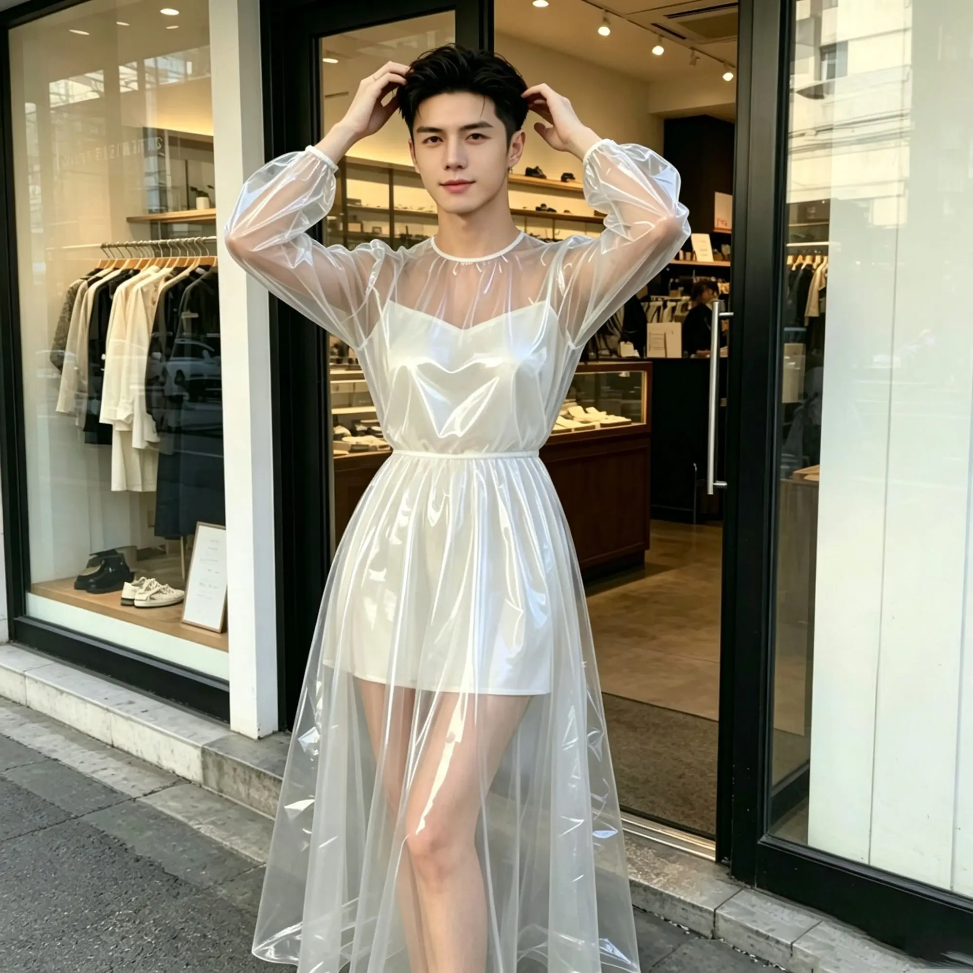 

Men Women Transparent PVC Shirt Soft Plastic Dress Ultra Smooth Silent Waterproof Long Sleeve Tops Private Party FKK Club Adult