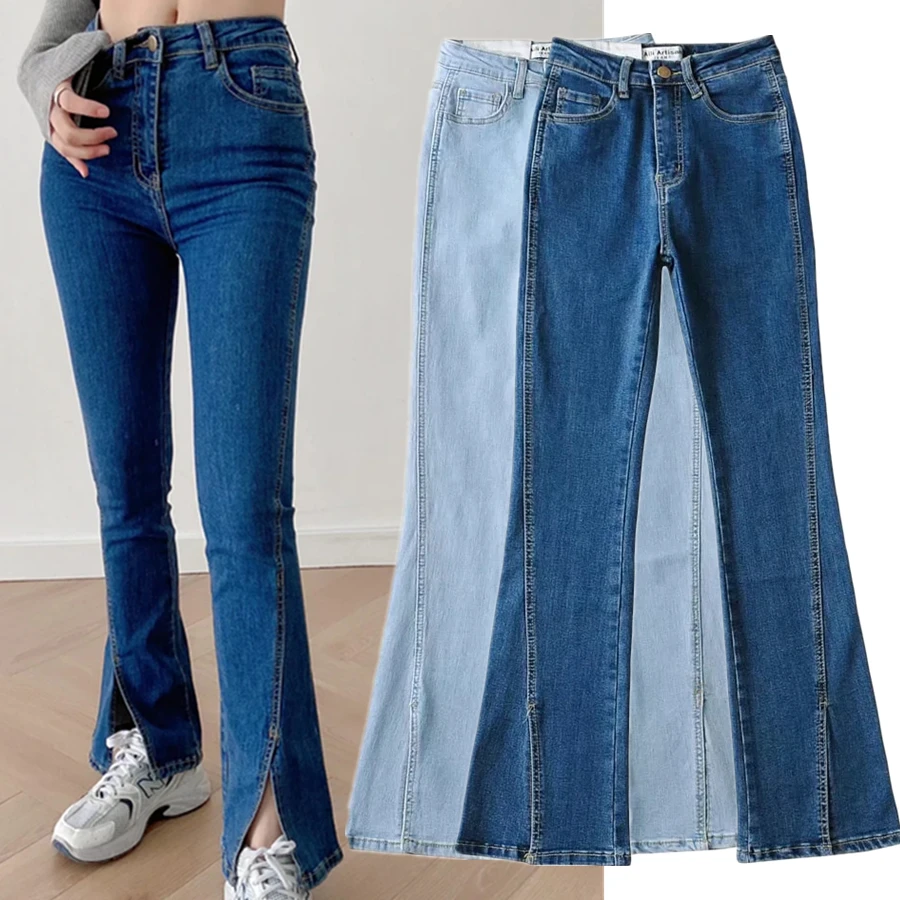 Withered High Street Forking Flare jeans Women England Fashion Skinny High Waist Retro Jeans Casual Jeans Women