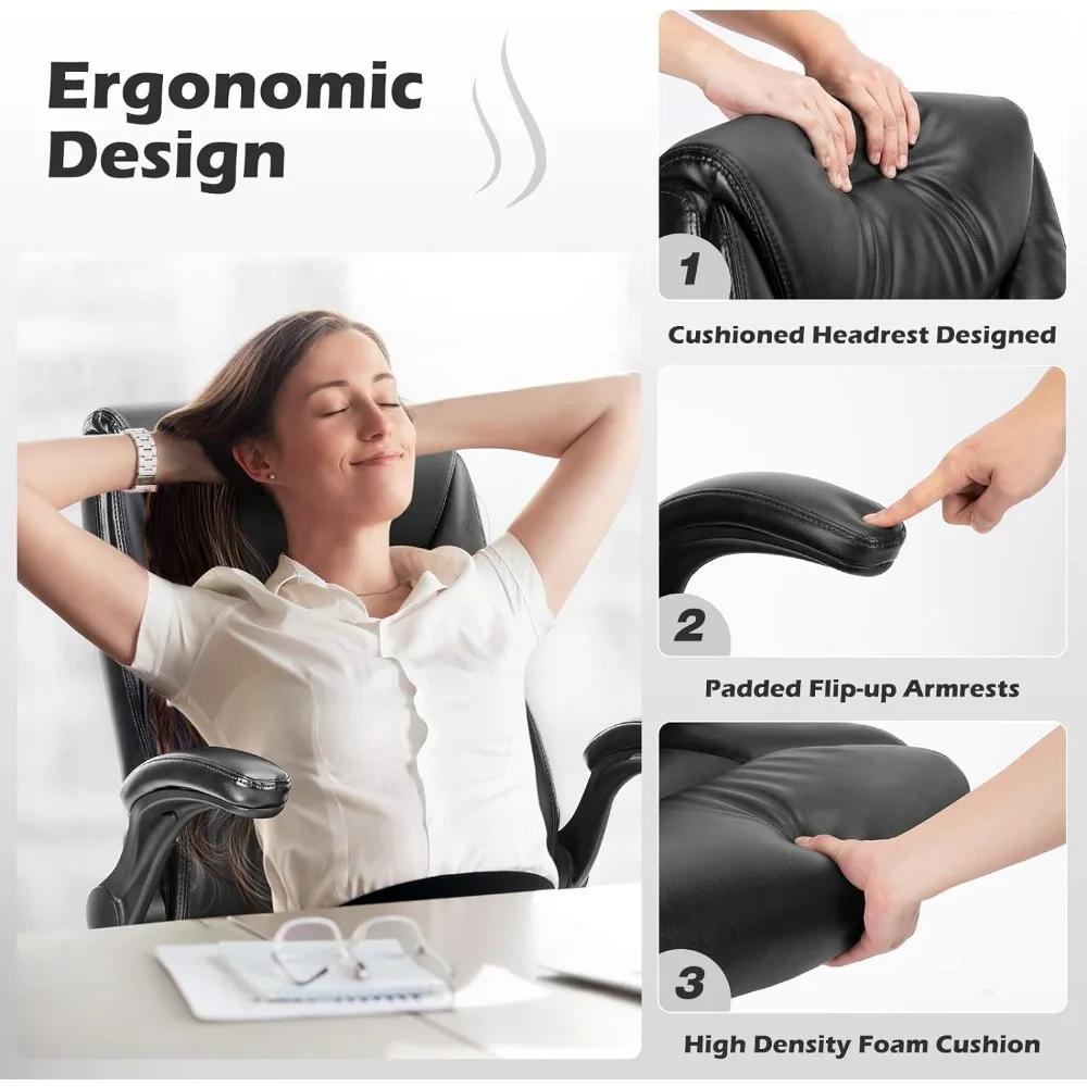 Executive Office Chair – Ergonomic Adjustable Computer Desk Chairs with High Back Flip-up Armrests, Swivel Task Chair