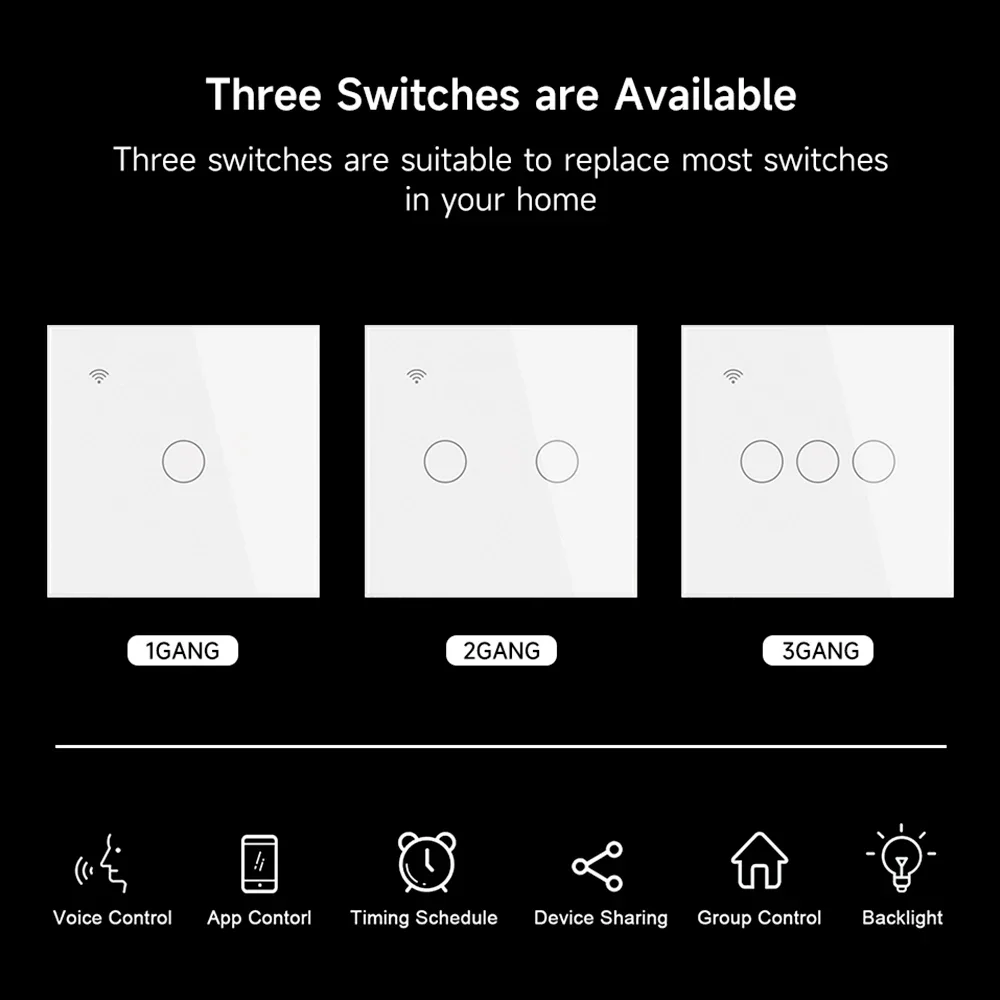 Tuya Smart Touch Light Switch, Zigbee, WiFi, EU, Télécommande sans fil, Alexa ontariFire, Single Fire Universal, 1-3 Gang