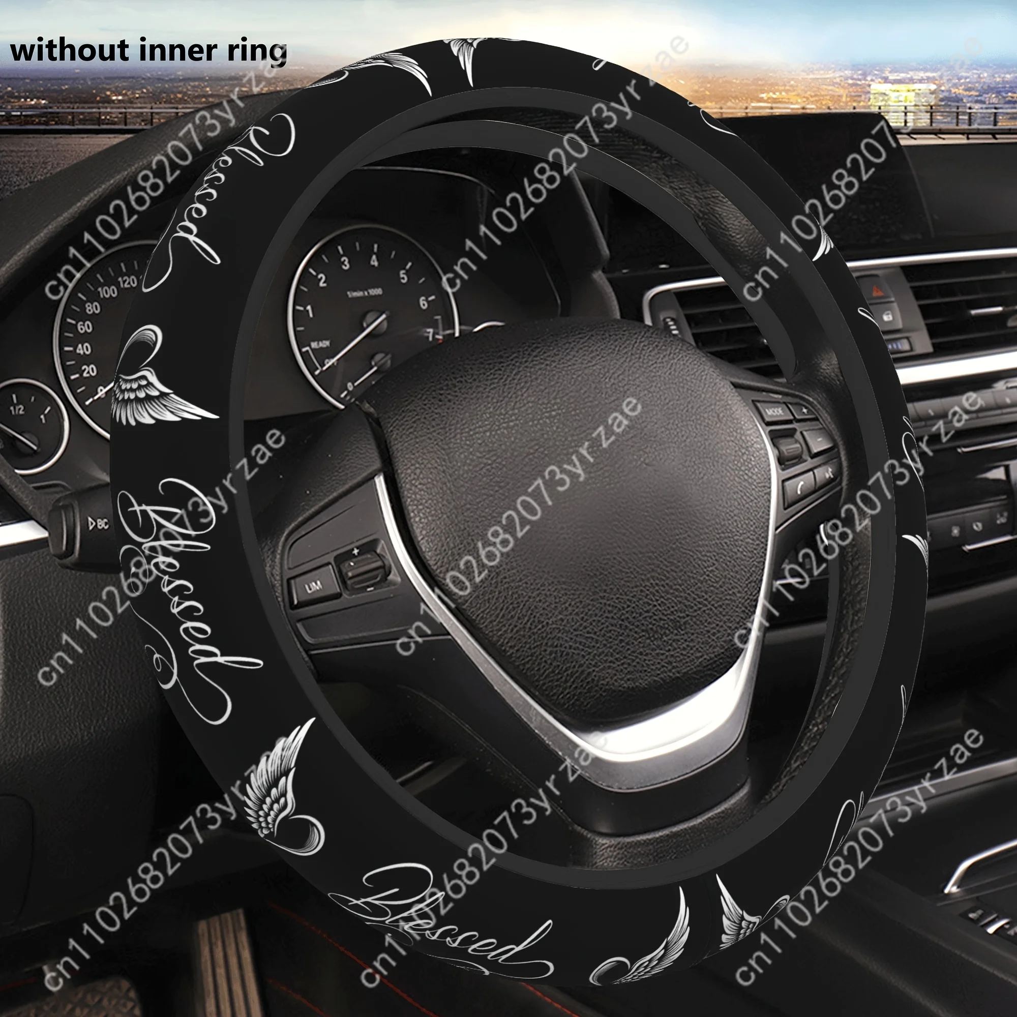 

Love Wings Blessing Letter Pattern Steering Wheel Cover Women's And Men's Neoprene 15 Inch Suitable for Sedans SUVs Etc