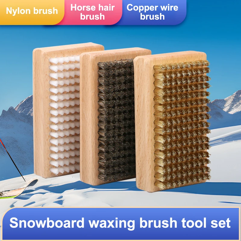 

1PC Wooden Handle Ski Wax Brush Mixed Brass Nylon Horsehair Snowboard Wax Cleaning Polishing Brush Winter Ski Maintenance Access
