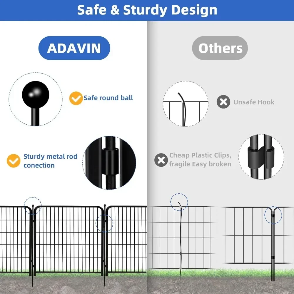 Metal garden fence with door 36 inches (height) x 18 feet (length) 8 panels, black heavy-duty iron metal animal barrier fence