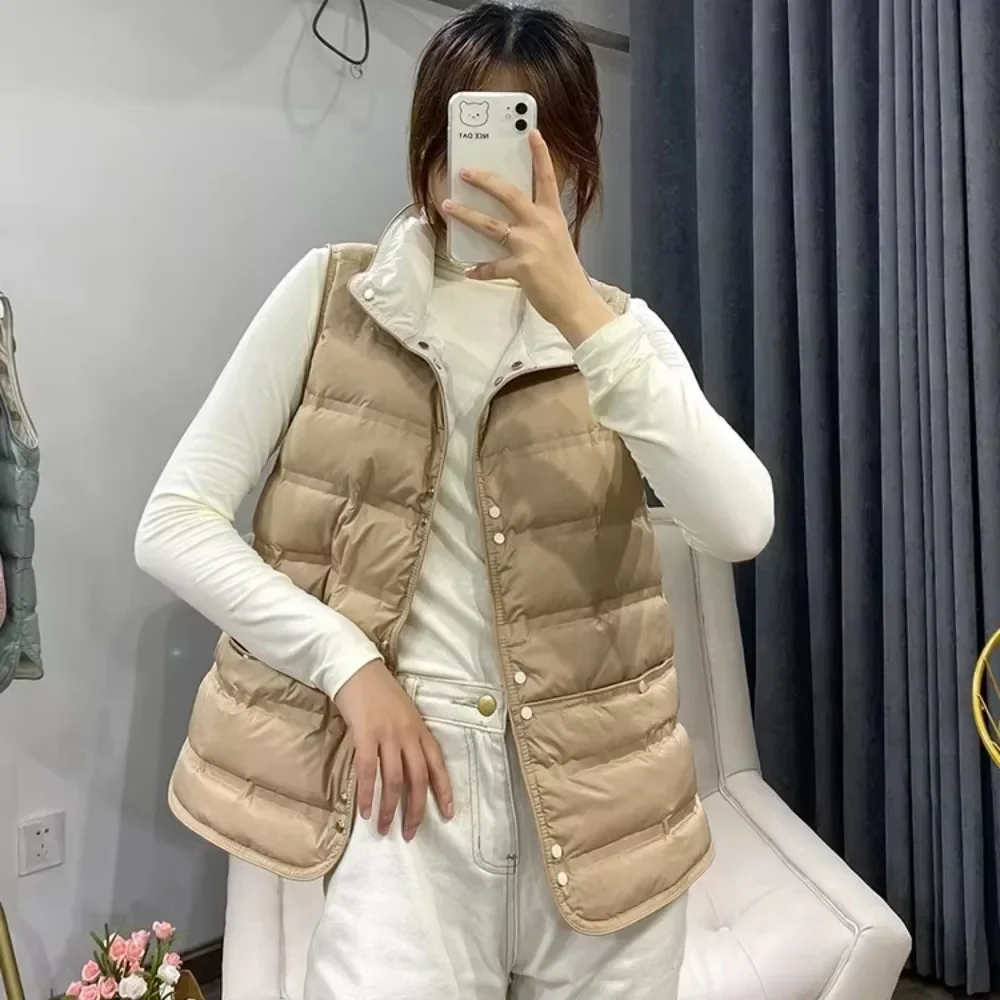 جيليت نسائية منفوخة بدون درزات ، صدرية قصيرة ، بطة بيضاء ، ناعمة ، خفيفة للغاية ، صدرية بياقة قائمة ، شتاء ، جديد ،