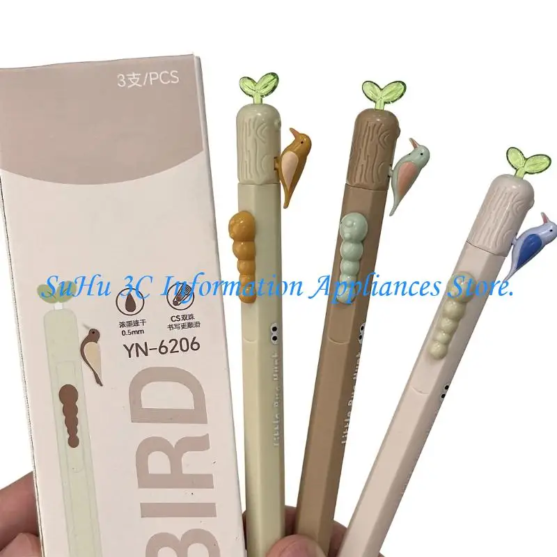 3 Piece ABS Retractable Gel Pen with Playful Animal Decorations, Smooth-Writing and Capless Push-Button Design for Handwriting