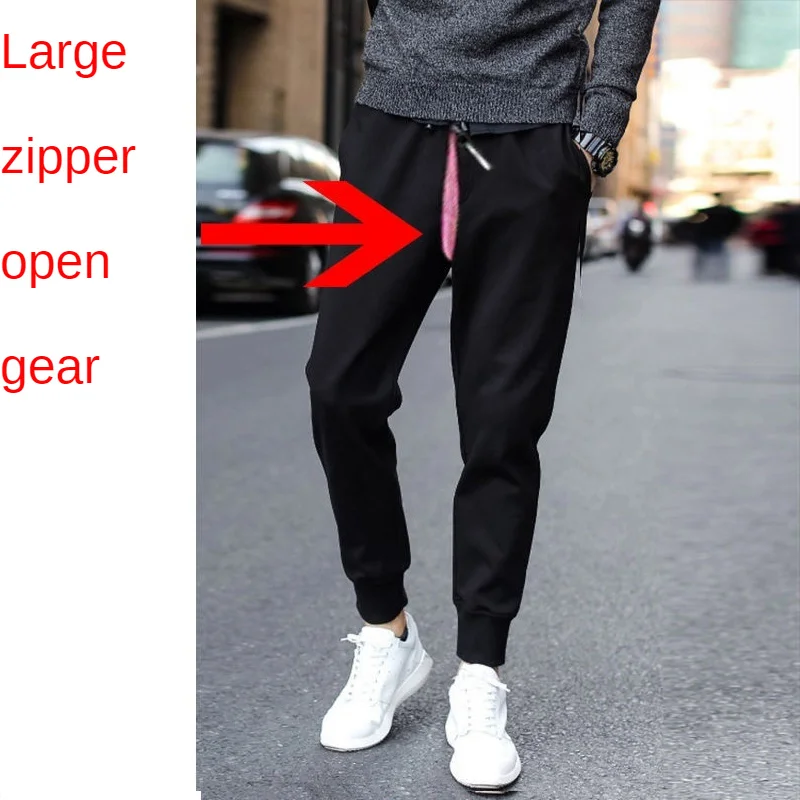 Mannen Onzichtbare Rits Open Kruis Broek Sport Casual Zwart Plus Size Losse Broek Heren Casual Broek