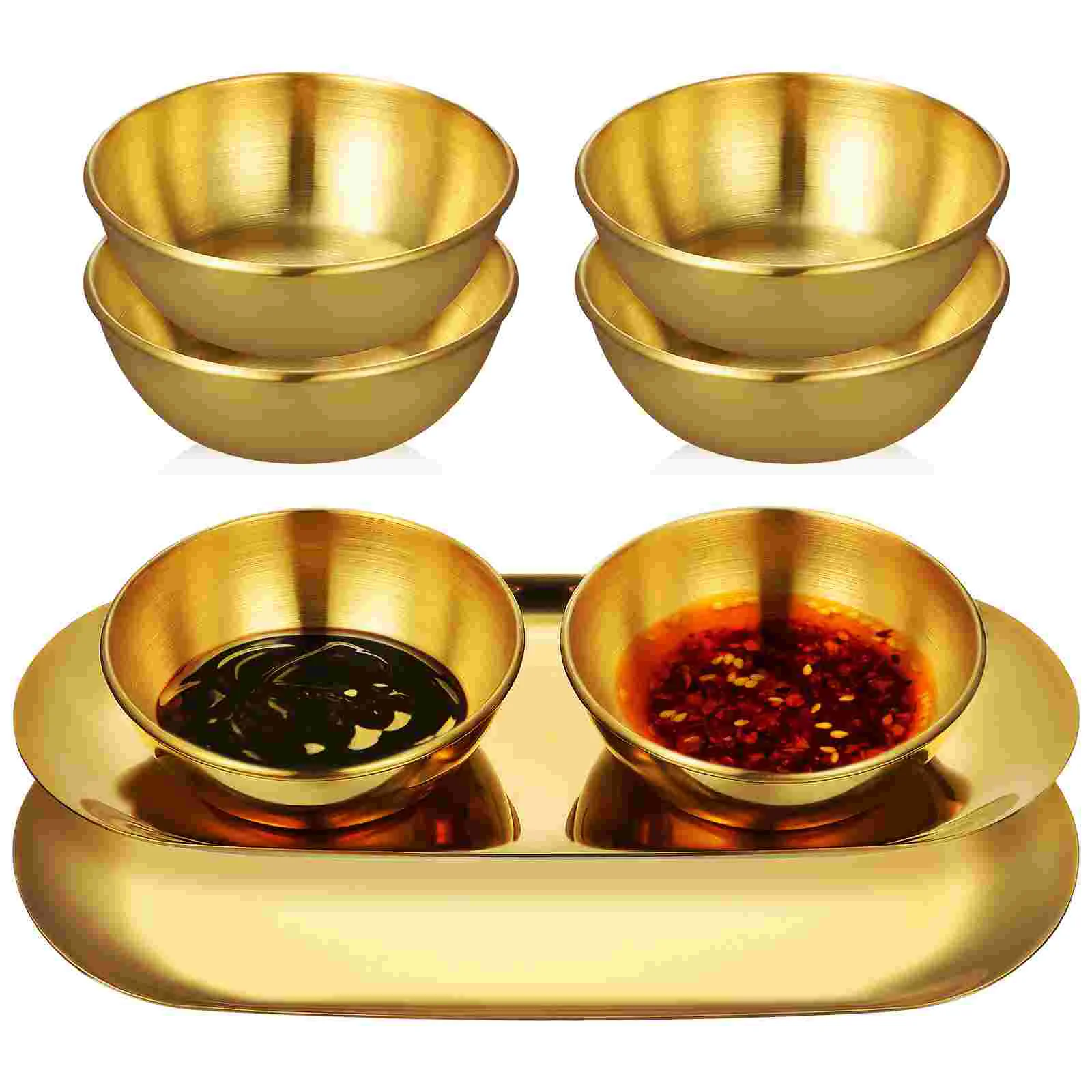 6 Pcs Sauce Bowl Tray Decorative Trays Ketchup Gold Stainless Steel Dishes Small Round Bowls Dip