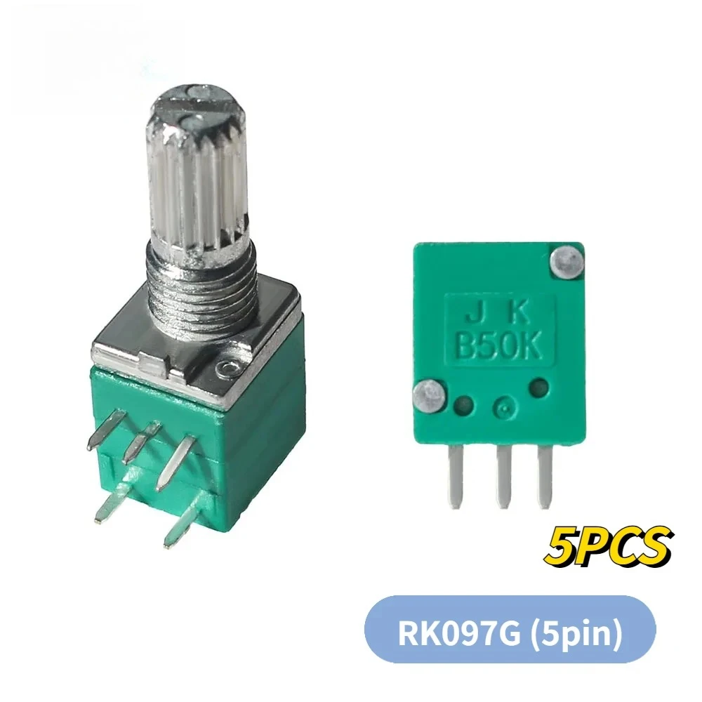 5PCS RK097 RK097G Potentiometer 5Pin B1K 5K 10K 20K 50K 100K 500K 15mm Audio Shaft Amplifier Sealing Rotary Potentiometers Kit