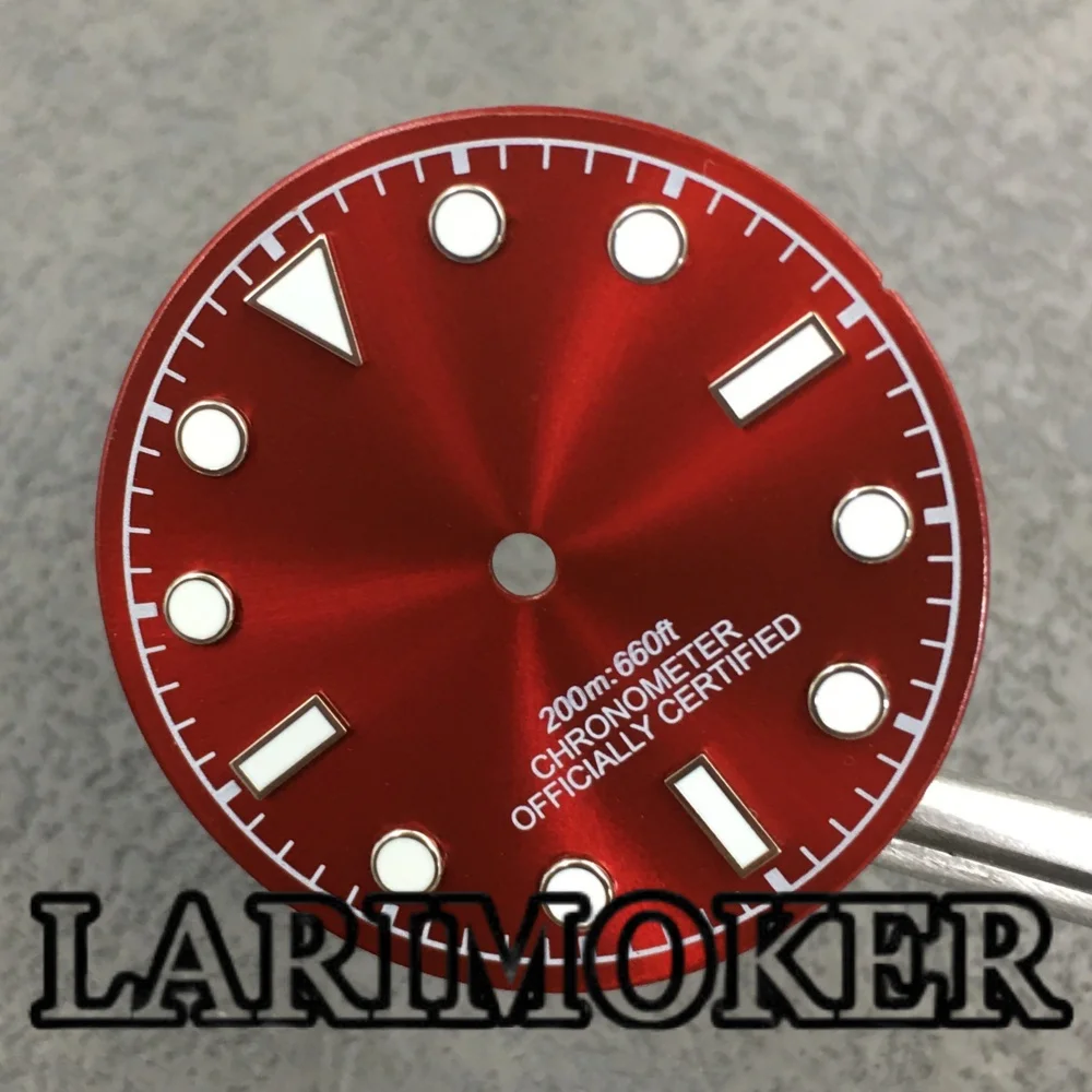 LARIMOKER 29mm Red Dial Sterile Green Luminous Dial With Snowflake Hand Fit NH35 PT5000 Movement