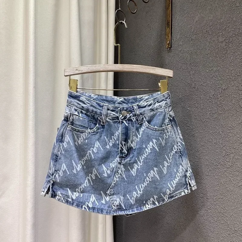 

Pop Fashionable Korean Style Spring Summer 2024 New Slimming Denim Skirt For Women Cotton Knit Material Slim Fit Short Length