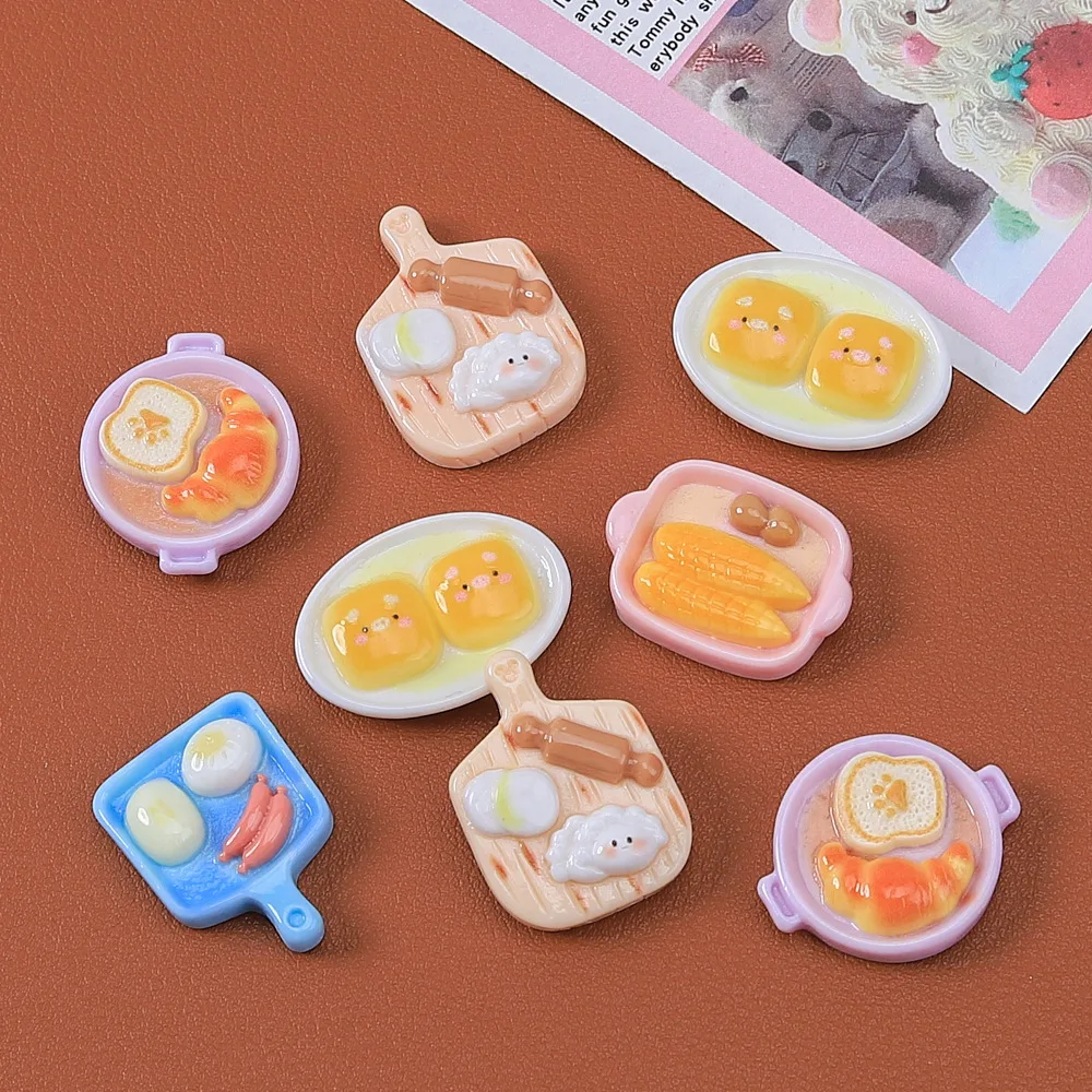 10pcs/lot Simulation Food tray corn bread Flatback Resin Cabochon Scrapbook Deco DIY Mini Kitchen dollhouse Accessories