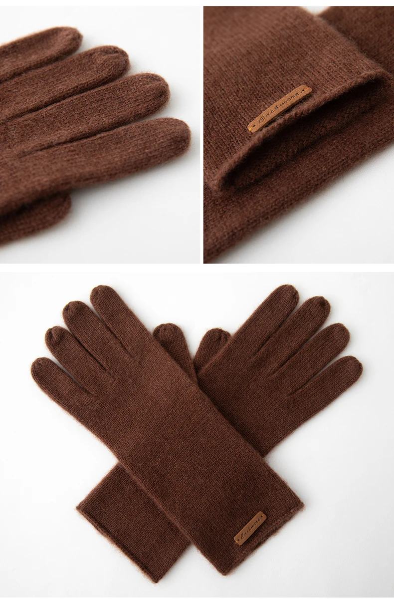 High-Quality Pure Cashmere Five-Finger Gloves Solid Color Long Warm Gloves For Men/Women Winter Outdoor Knitted Mittens Unisex