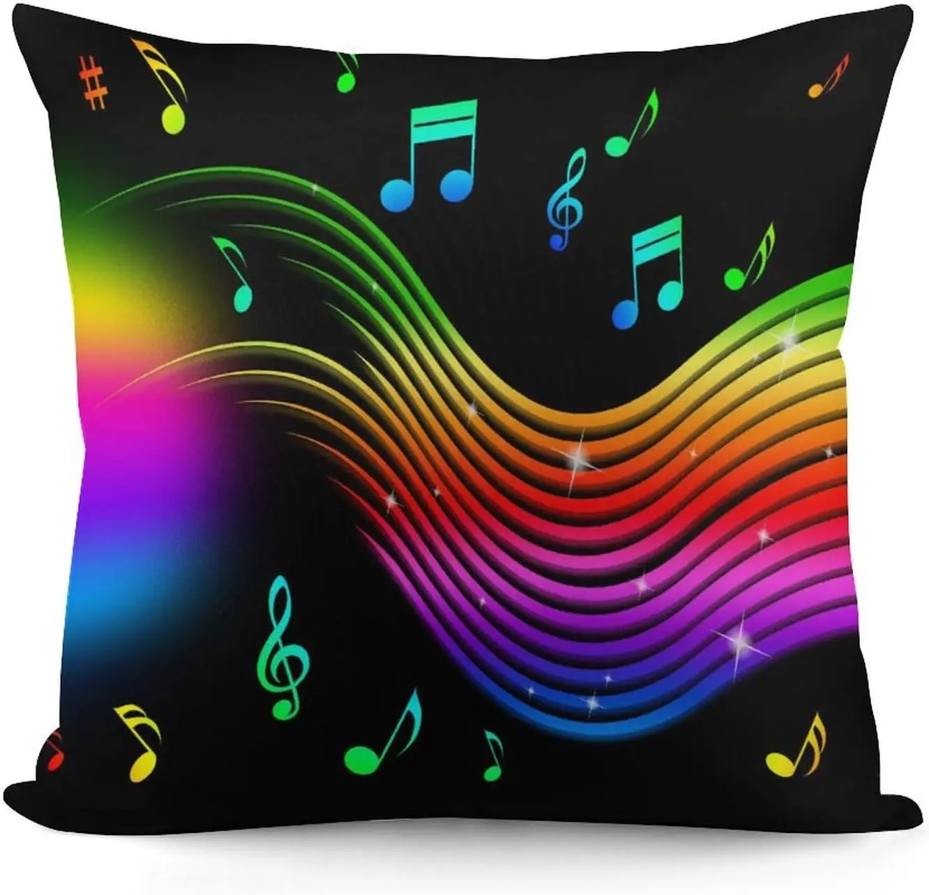 Rainbow Music Notes Pillowcase Artistic Vitality Color Fantasy Popular Style Decorative Gift Cushion Cover