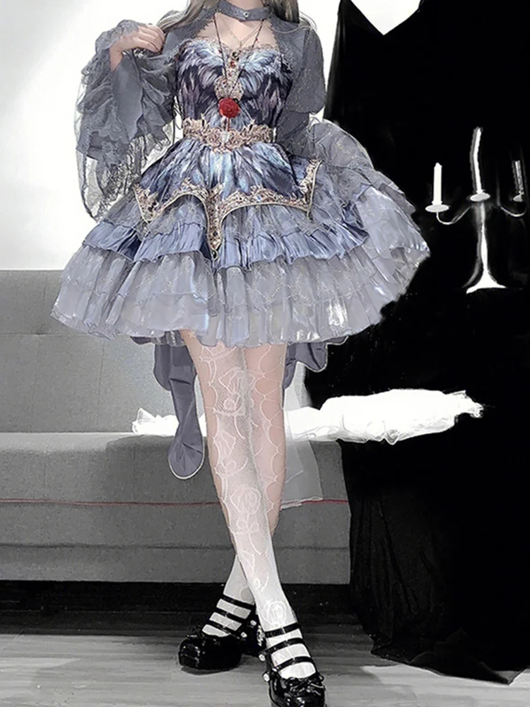 

Ele Lolita JSK Dr Sve Воротник oulder Хэллоуин Комплект для взрослых Princ Sve Long Sve High Waist Faion Ensemble