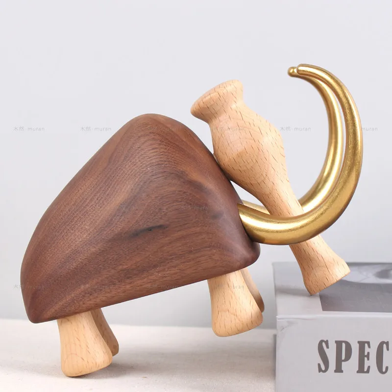 

Creative wooden mammoth sculpture For Room Tabletop Decoration