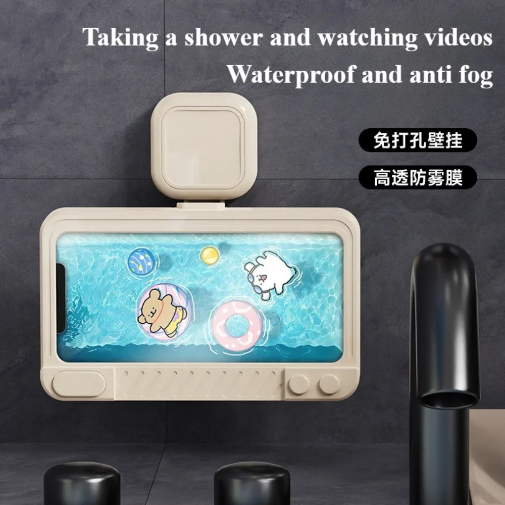 

Bathroom mobile phone holder Waterproof phone box Toilet non-punching rotatable touch screen bath watch video wall holder