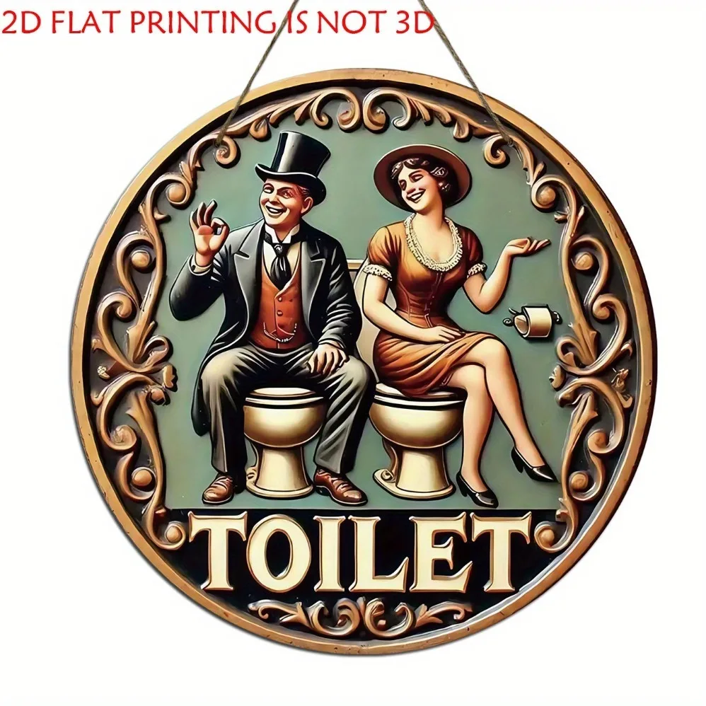 Retro Round Metal Toilet Sign Vintage Relief Figure Art Wall Plaque Home Bathroom Restroom Wall Decor