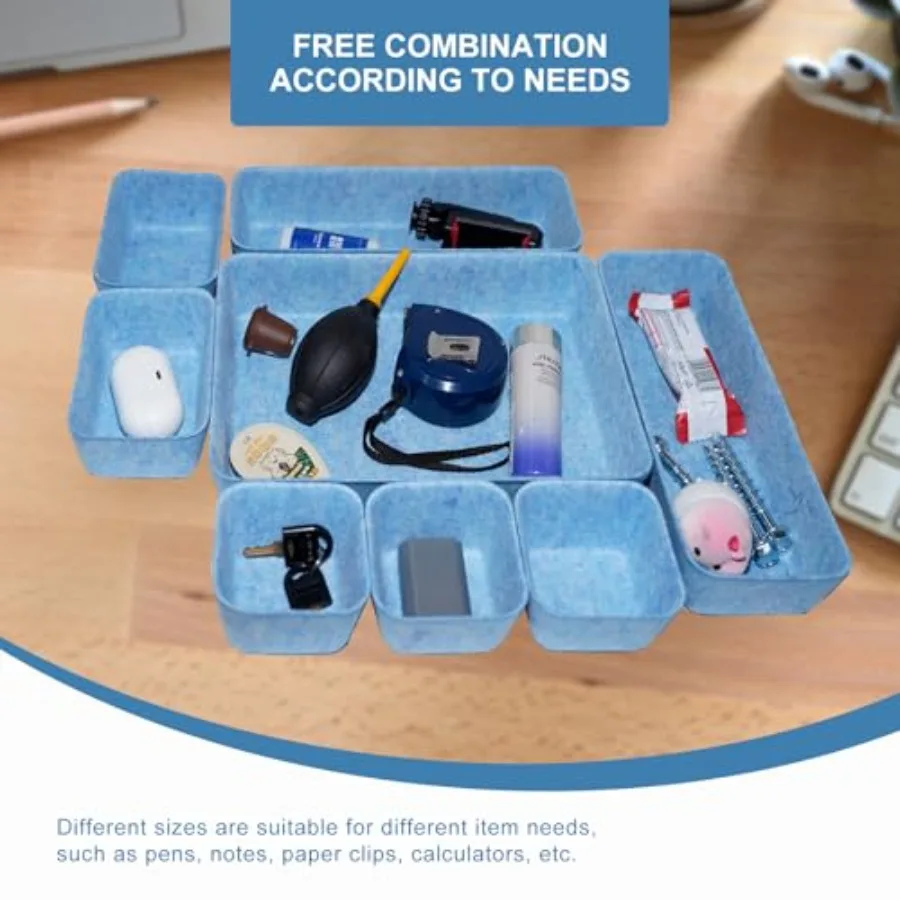 Filz-Schreibtisch-Schubladen-Organizer, Tablett, 8 Stück, Büro-Schreibtisch-Schublade, geteilte Filz-Schublade, kleine quadratische Aufbewahrungsbox für platzsparende Make-up-Dr