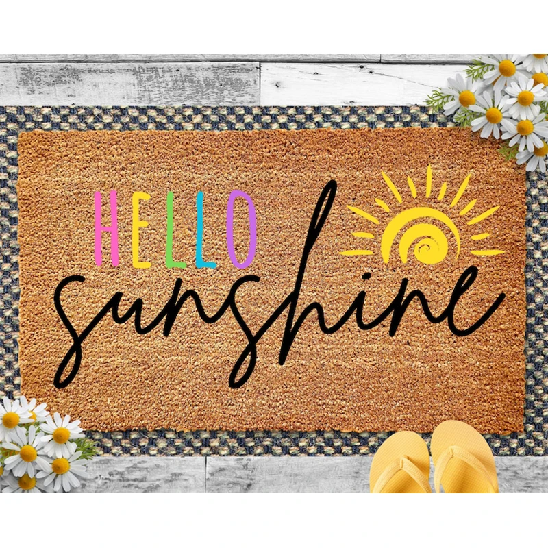 Sunshine Summer Doormat - Decorative Sun Pattern Non-Slip Welcome Mat Durable Outdoor Porch Rug with Anti-Slip Backing