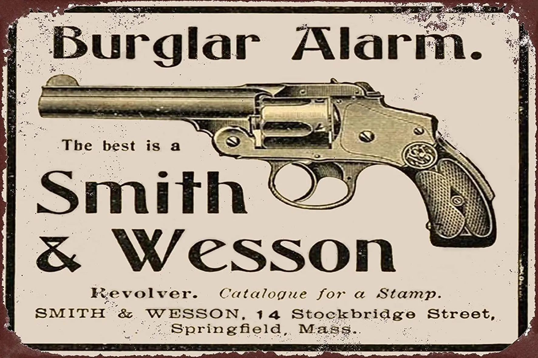 Metal Tin Sign Burglar Alarm Smith Wesson Vintage Wall Decor Bars Decor Vintage Bakery Kitchen Cafe Wall Decoration