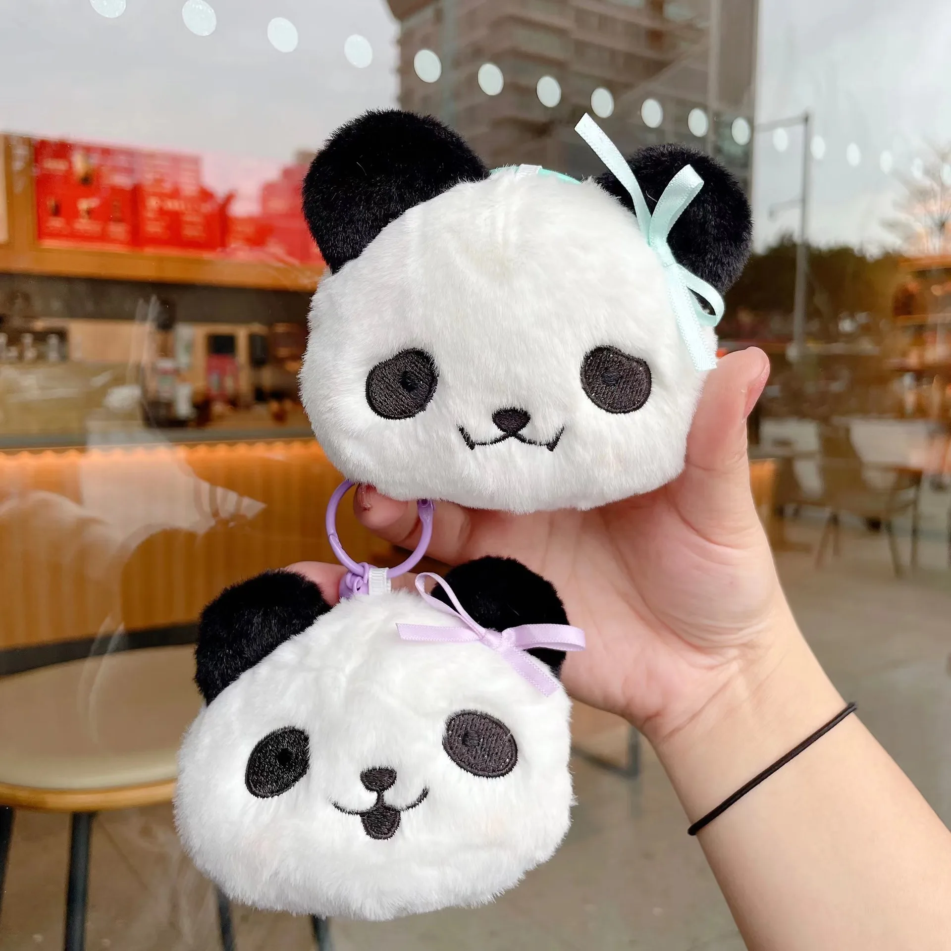 Expressive Creative styling  New Cute Panda Plush Zero Wallet Korean Edition Bag Hanging Decoration Cartoon Earphone Storage Bag