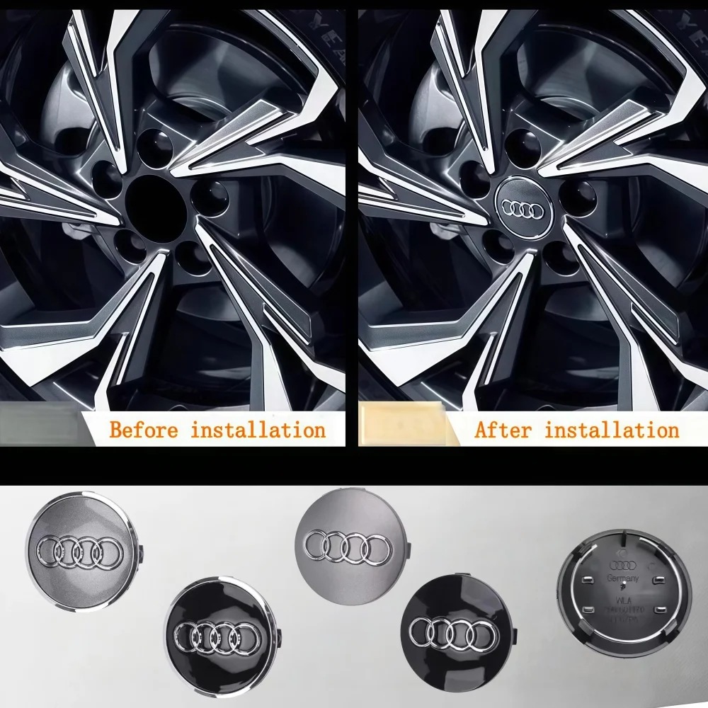 4 יחידות מתאימות לאאודי TT A3 A4 A5 A6 A7 A8 S4 S6 A1 A2 Q2 Q3 כיסויי מרכז גלגל לרכב, אביזרי שינוי עם סמל