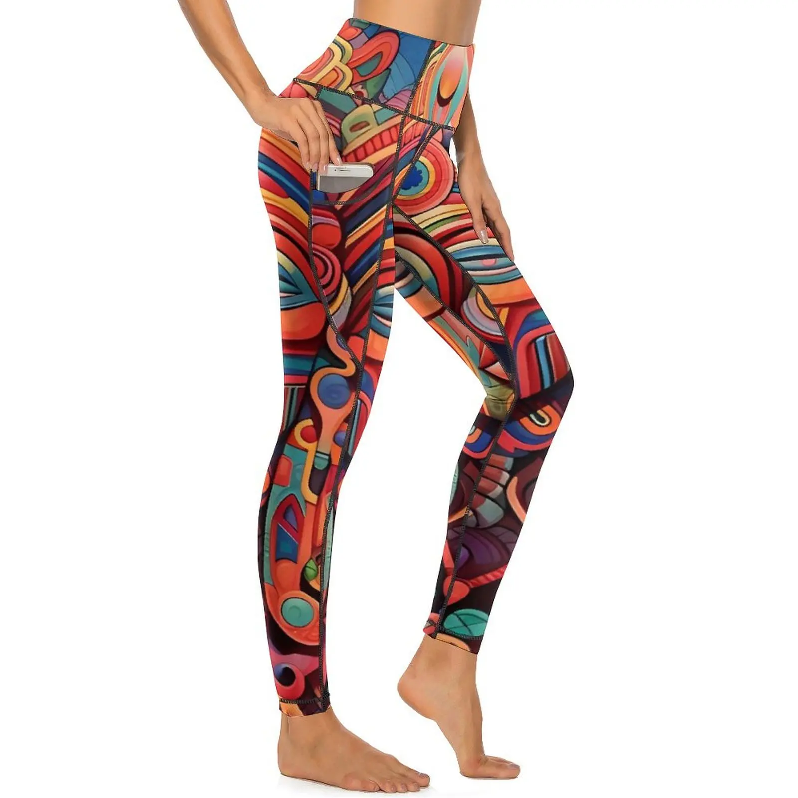 Abstract Aztec Art Leggings  Work Out Yoga Pants Push Up Vintage Leggins Stretch Custom Sports Tights XL XXL