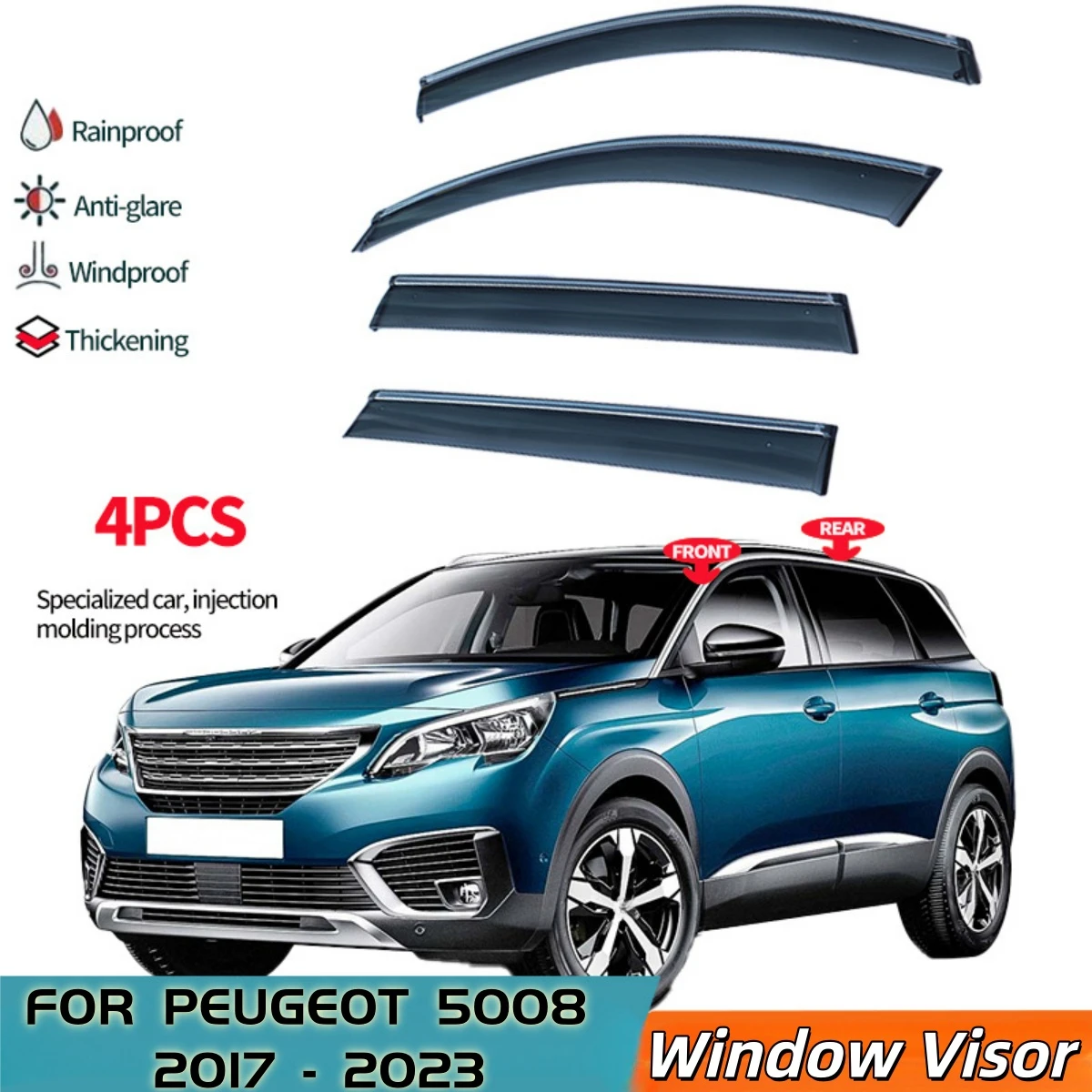 Rainproof Windproof 4x Deflectors Car Window Visor For Peugeot 5008 Allure P87 2017~2023 Smoke Windscreens Sun Rain Guards