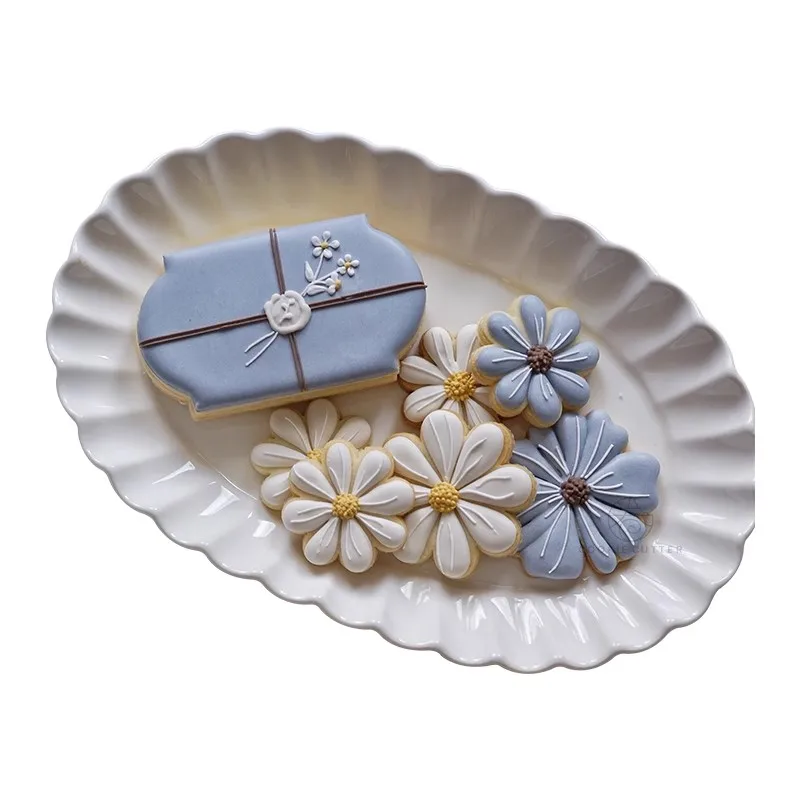 Stampo per la stagione della laurea Daisy Flower Leaf Pattern Cookie Cutter e Wafer Biscuit Stamp glassare Fortune Cookie fondente Embossers