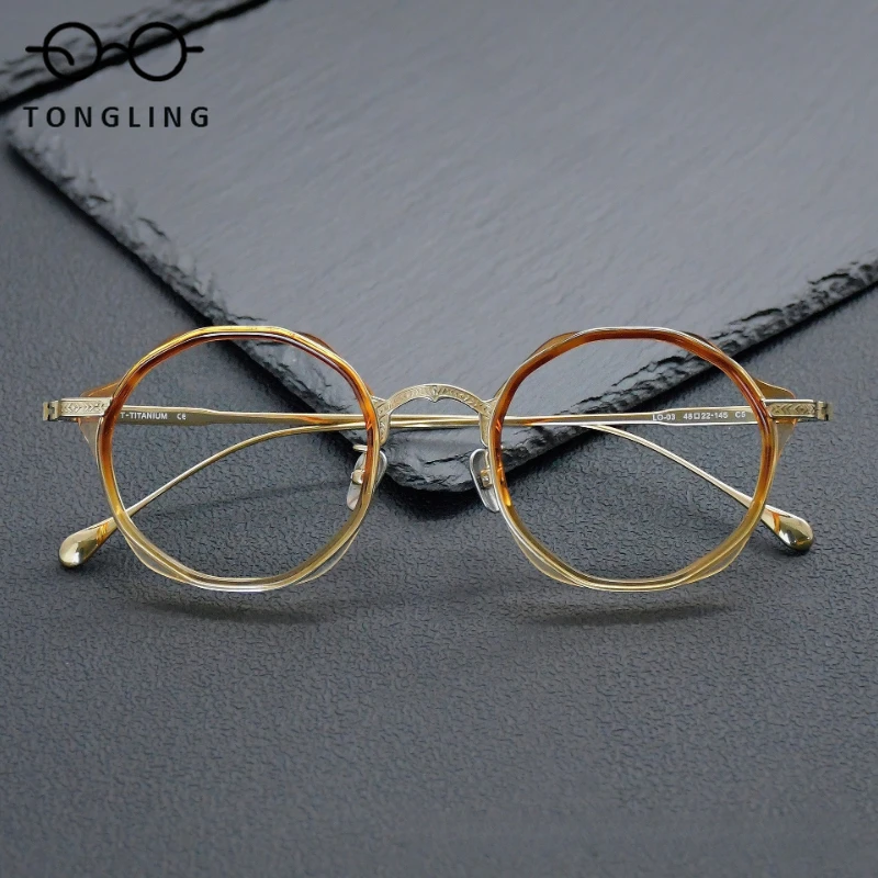 2025 High-Quality Pure Titanium Handcrafted Men Artistic Commuting Retro Women Fashionable Casual Personalized Eyeglass Frame