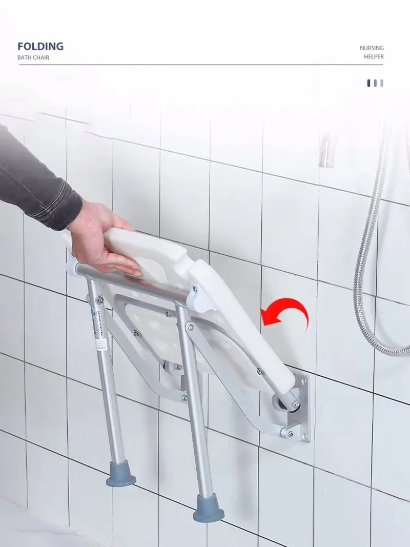 

Brand new Shower Bench Flip-up Screw-in Bath Seat Wall Mounted Bathroom Chair Stool Shower Head Slot for Elderly Seniors