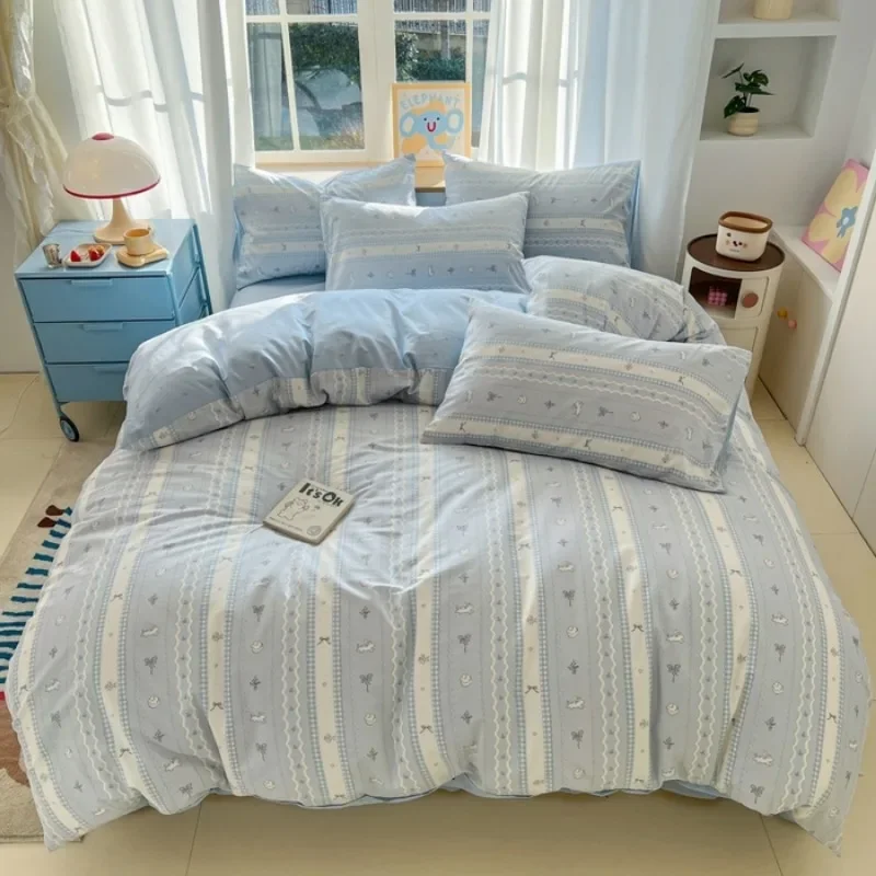 

New comfortable cotton printing four-piece set washed cotton bed four-piece set, pure cotton bed sheet quilt cover mattress