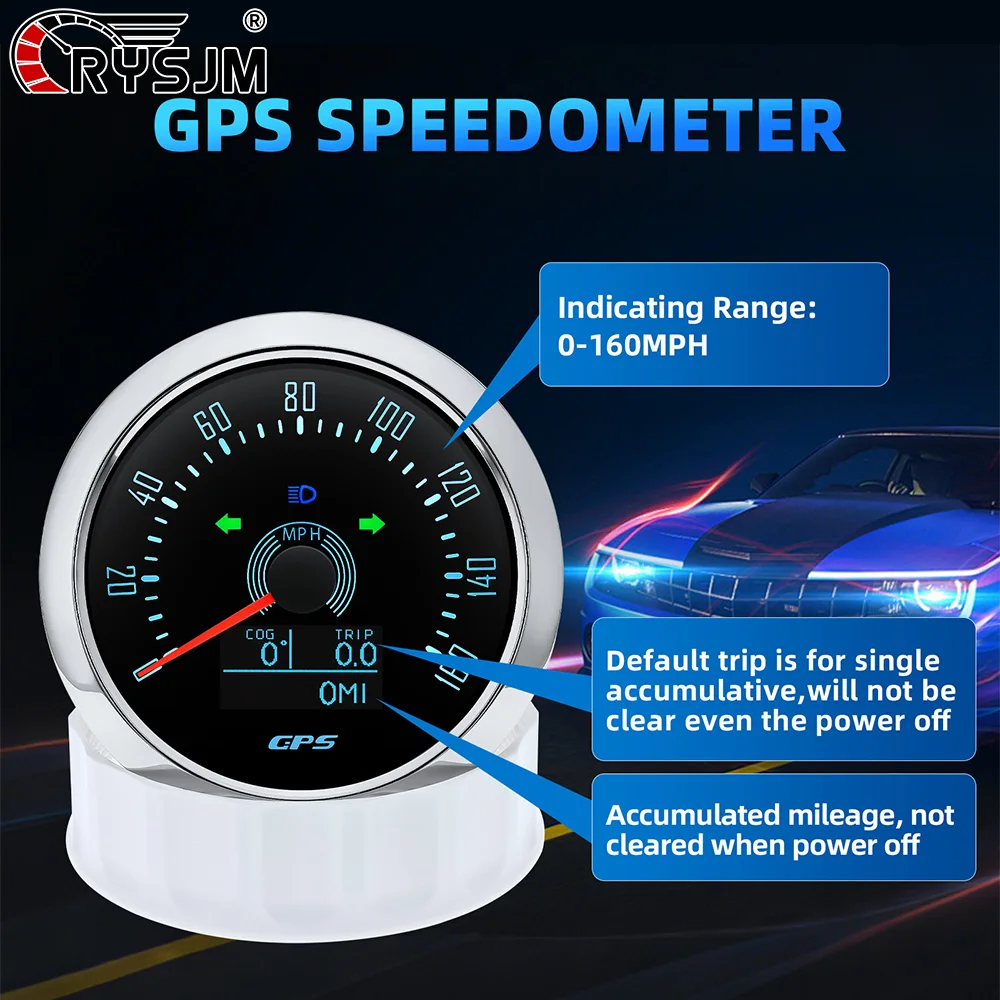 85MM 7 Color Backlight 0-160MPH GPS Speedometer Odometer Speed Meter Gauge With Antenna for 12V24V Yacht Boat Car Accessories