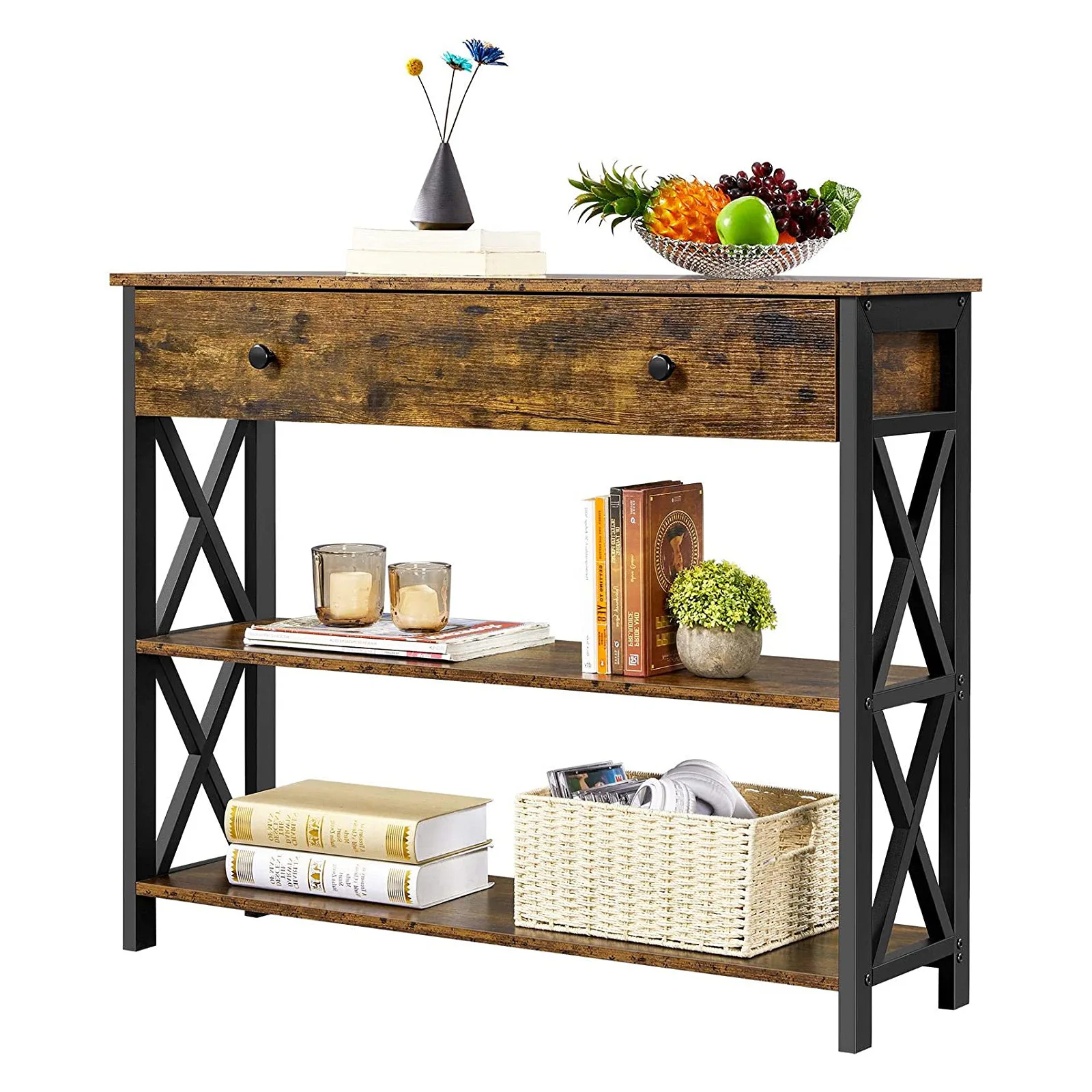 Simple and modern porch shelf with drawers Home hall cabinet long table porch cabinet black frame porch side table