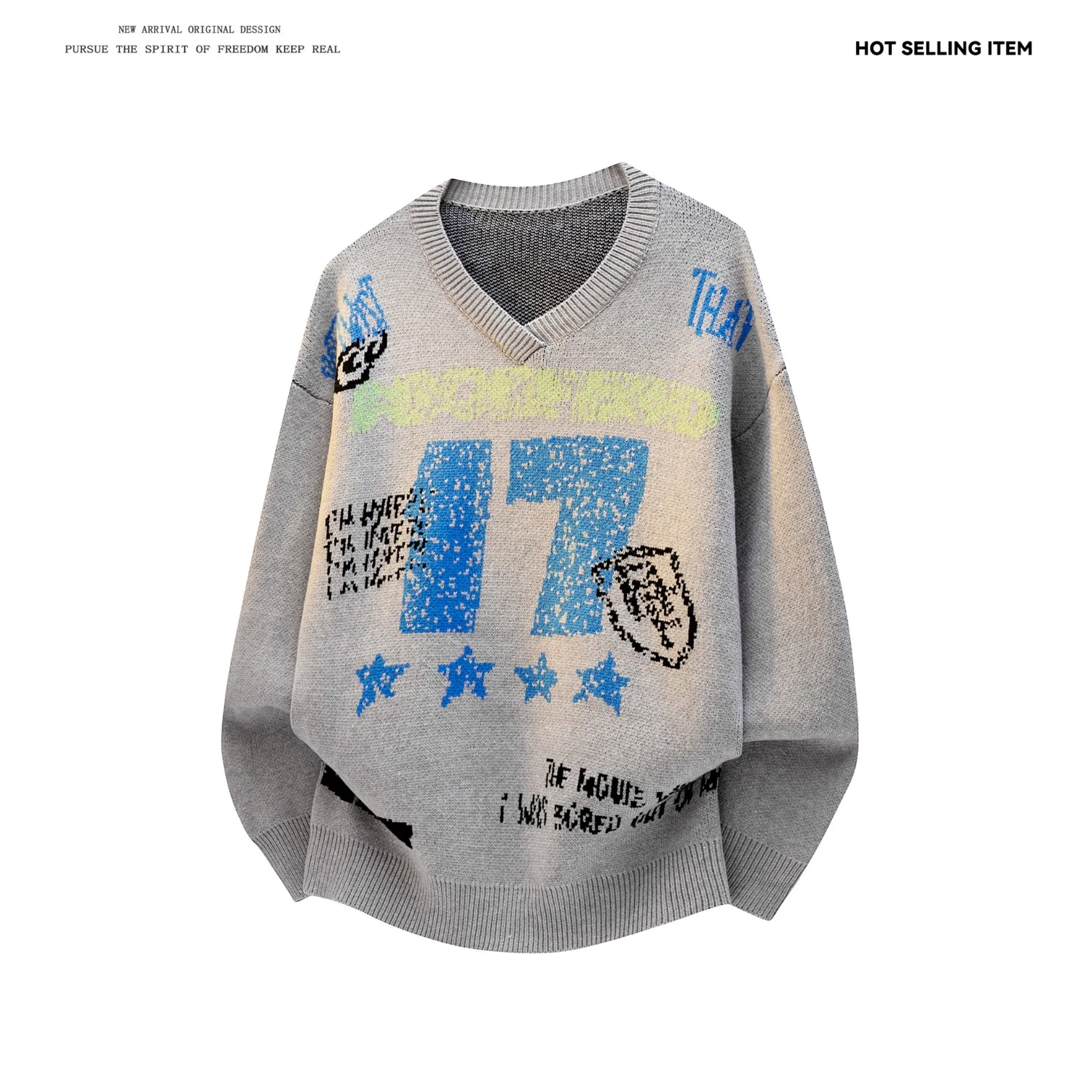 

American High Street Knitted Sweater V-Ne Men's Autumn Winter Heavyweight Couple's Lazy Sle Spor Knitwear