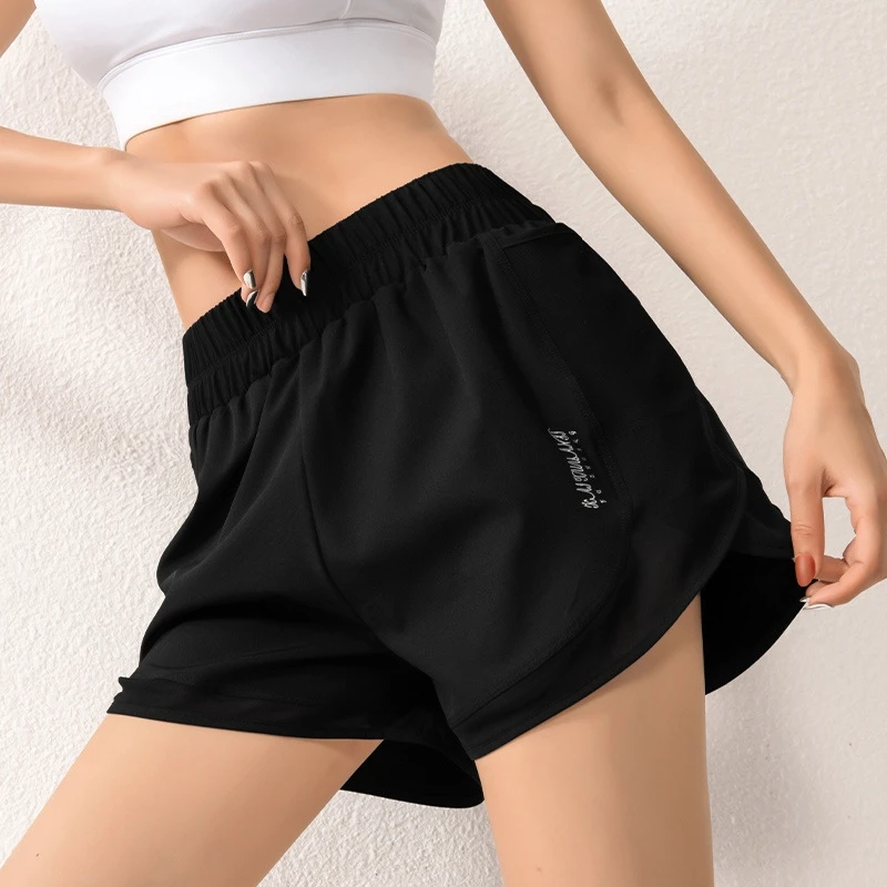 Sports shorts women\'s loose casual pant with pocket quick-drying running fitness high waist yoga pants